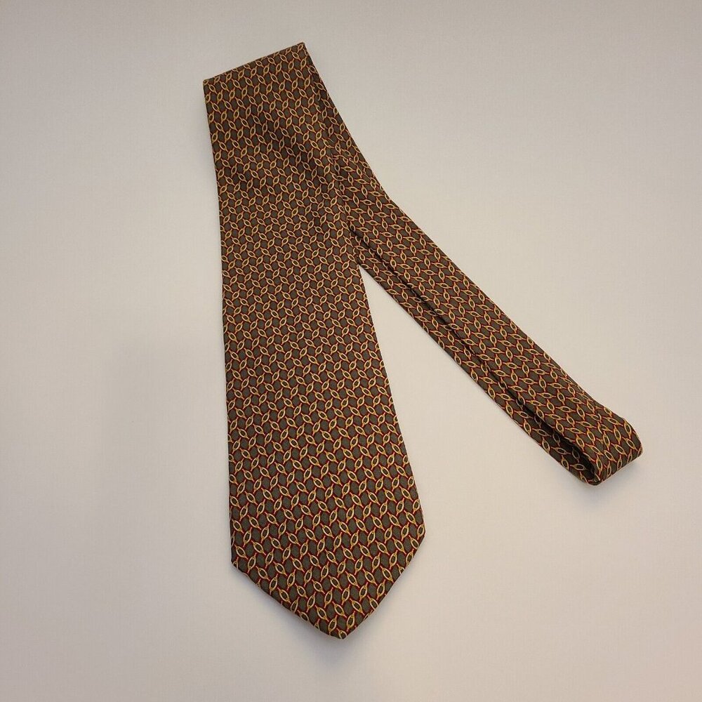 Brooks Brothers Makers All Silk Tie Geometric Green Red Yellow Made in USA